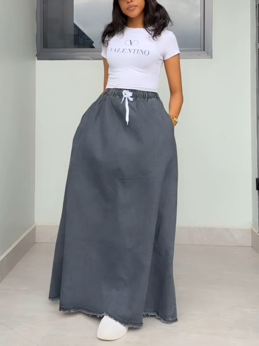 Stretch Solid Color Denim Dress