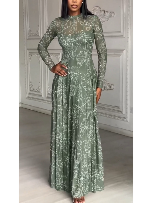Slim-Fit Printed Maxi Dress