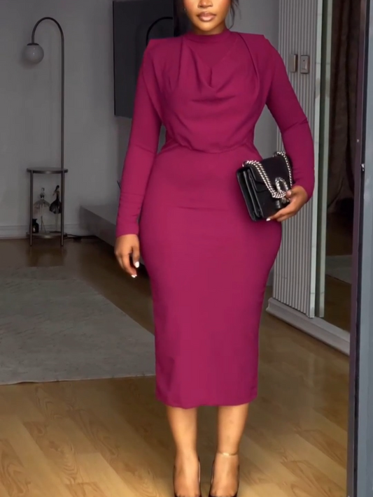 Elegant Fit Wine Red Midi Dress