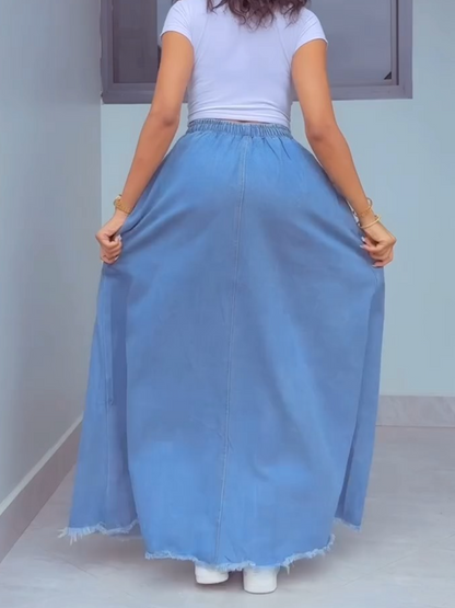 Stretch Solid Color Denim Dress