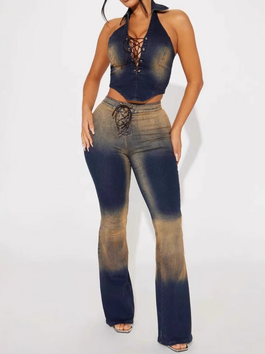 Pop Stretchy Washed Jeans Suit