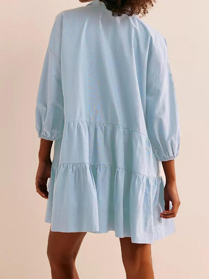 Casual Puff Sleeve A Shirt Dress