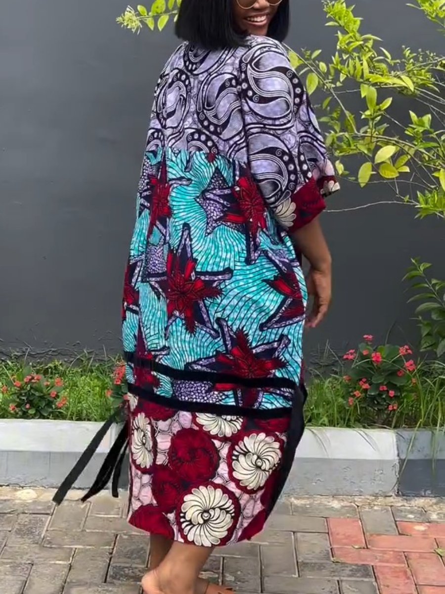 Fashion Print V-Neck Loose Maxi Dress