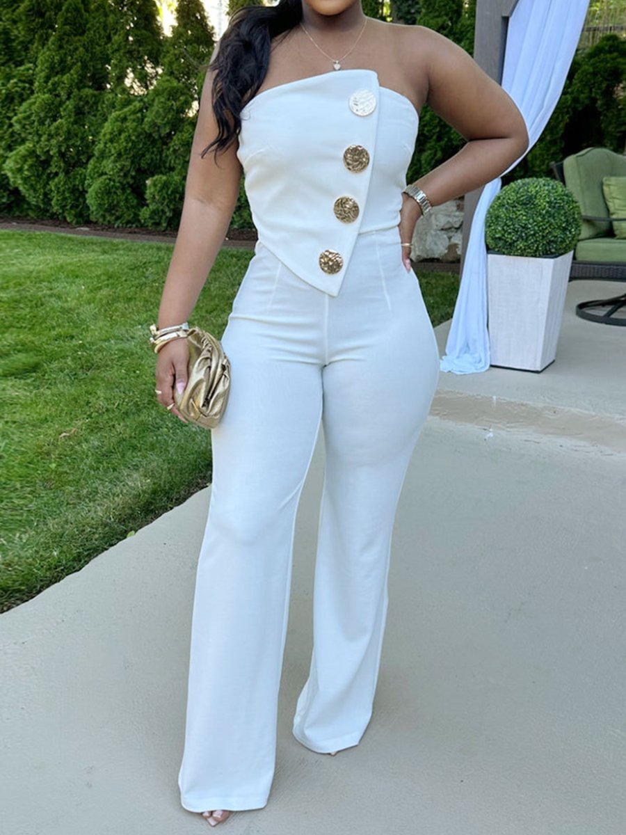 Sleeveless Strapless Stretch Wide Leg Jumpsuit