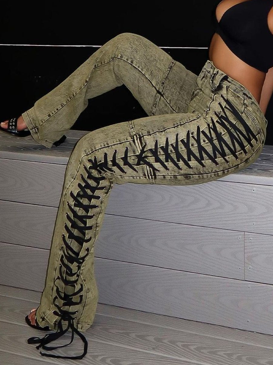 Stylish Strap Drawstring Jeans