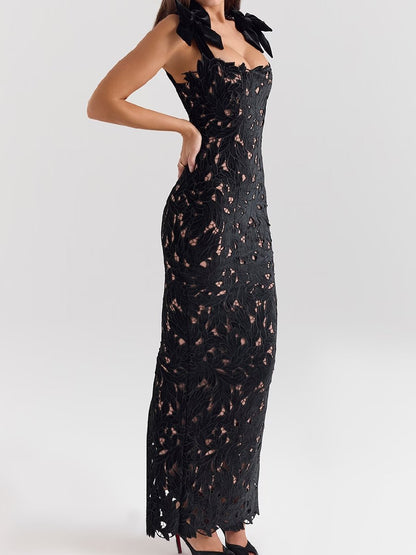 Black Velvet Lace Maxi Dress