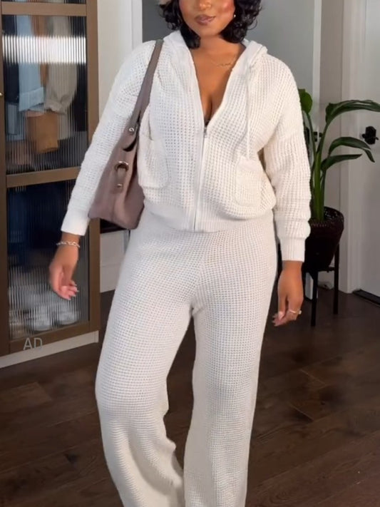 Comfortable Zip Top Trousers Two-Piece Set