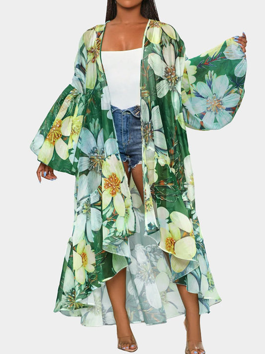 Puff Sleeve Floral Kimono