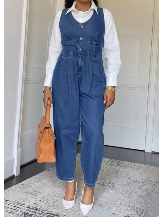 Adjustable Denim Tank Jumpsuit