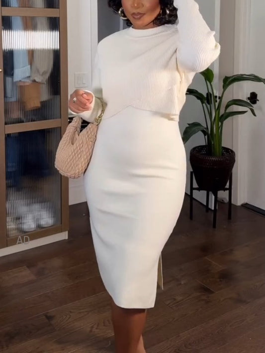 Comfortable Daily Knitted Solid Color Midi Dress