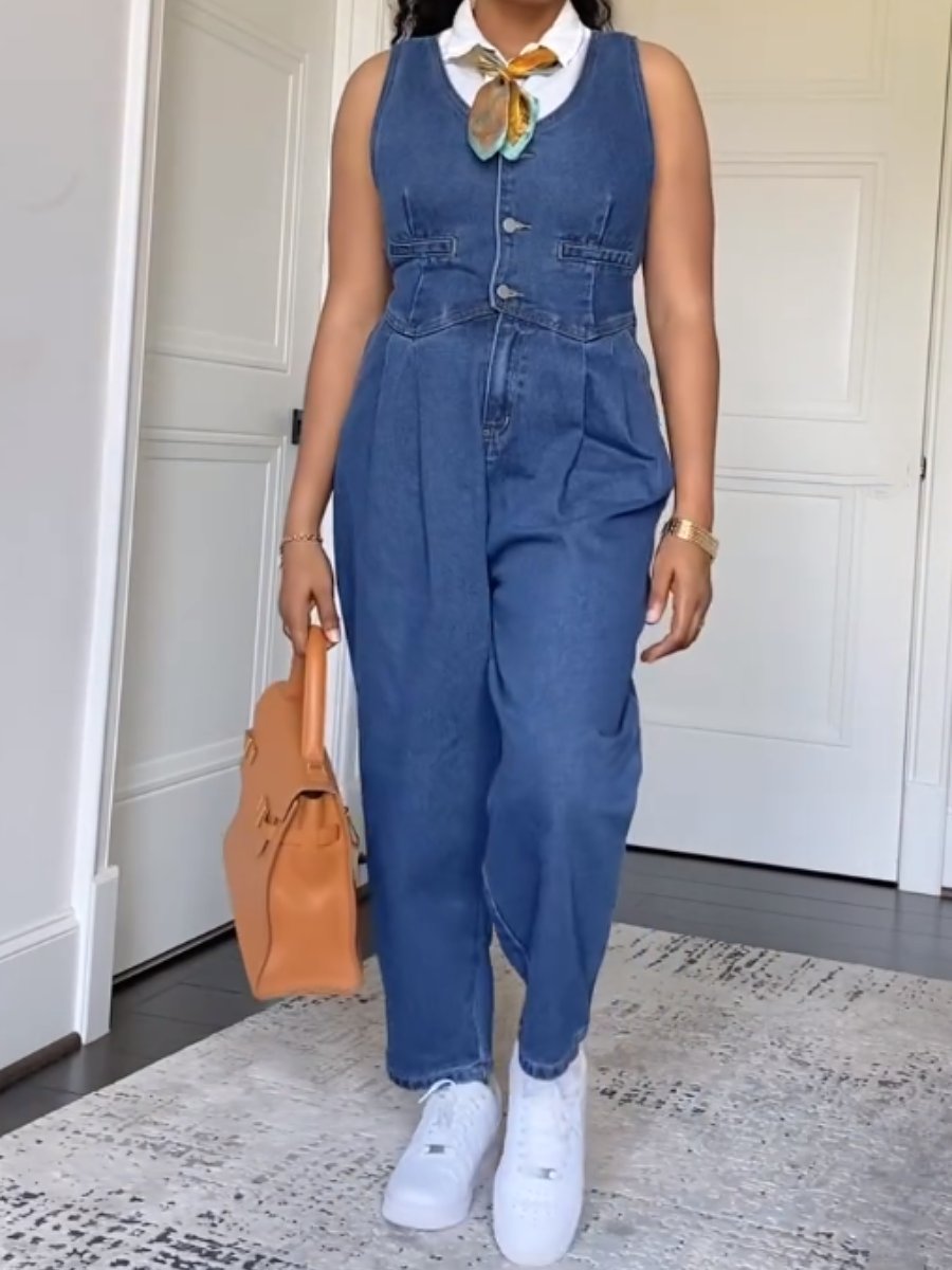 Adjustable Denim Tank Jumpsuit