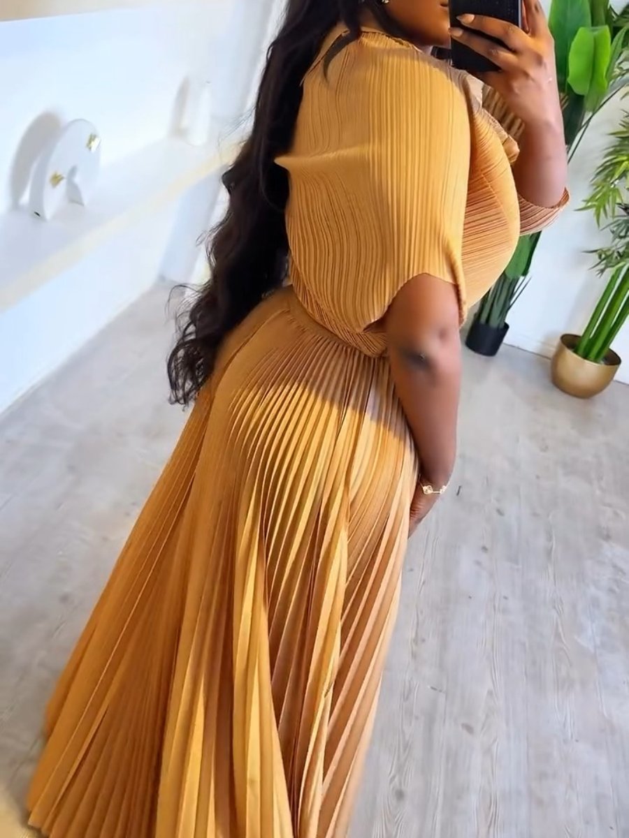 Pleated Solid Color Skirt Two-Piece Set