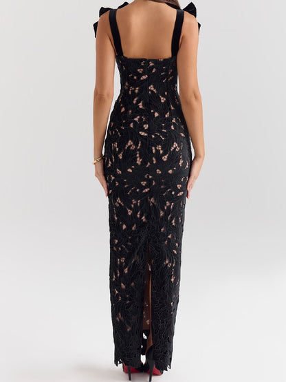 Black Velvet Lace Maxi Dress