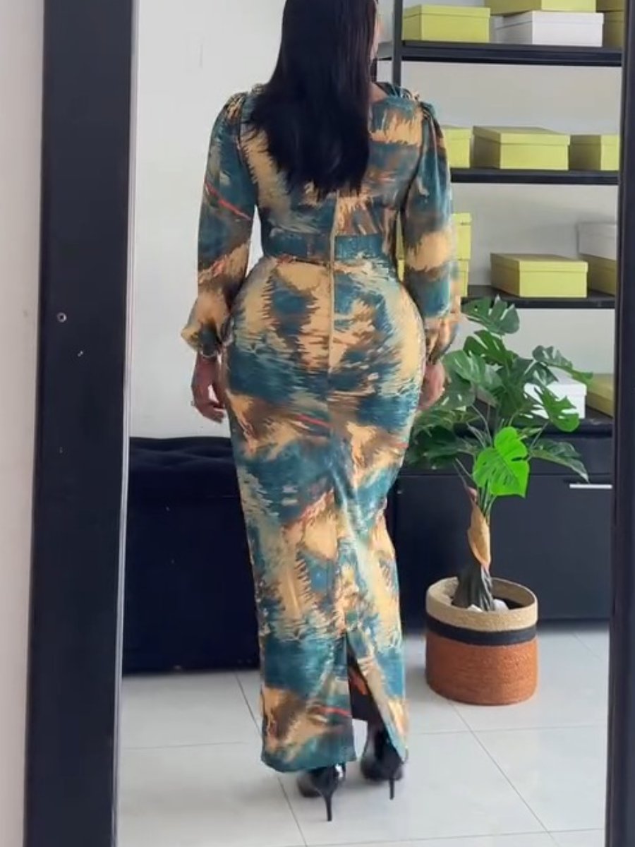 Fashion Colorful Print Slim Maxi Dress